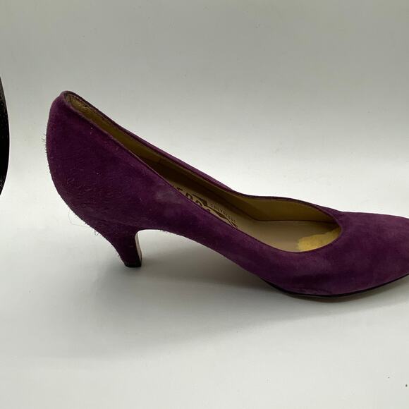 Ferragamo Vintage Purple Suede Heels Size 5.5 Colorful Classic Career‎ Preppy - Picture 5 of 8